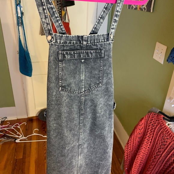Black Acid Wash Denim Overall Mini Dress - Picture 1 of 2